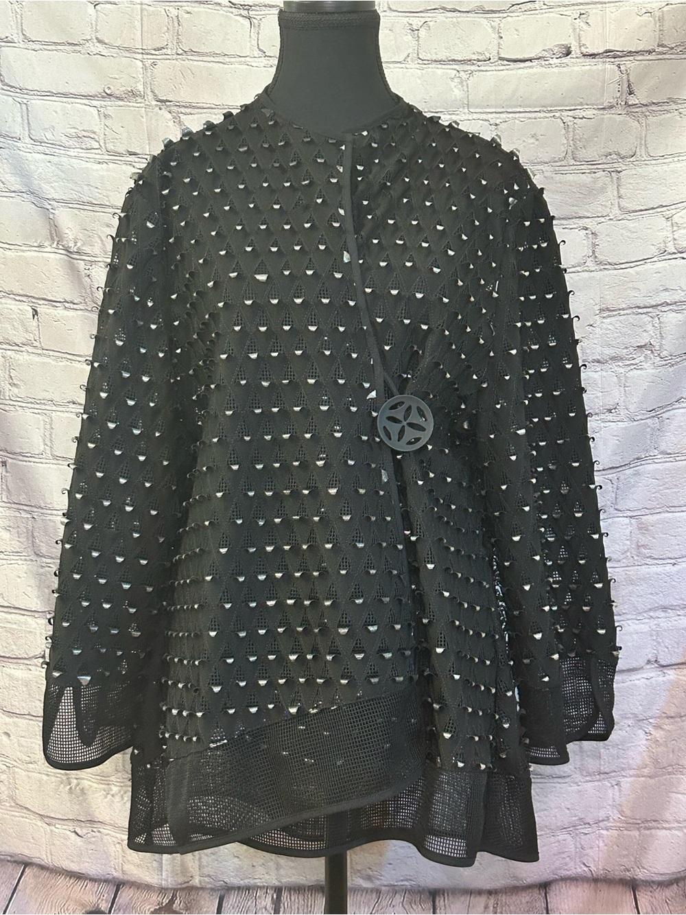 Avant Garde Black 3D Geometric Cutout Mesh Statement Jacket
